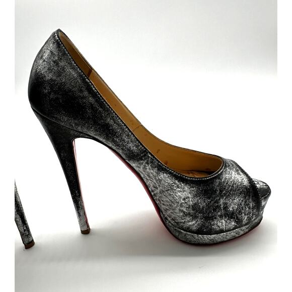 CHRISTIAN LOUBOUTIN Metallizzato Palais Royal 140 Platform Peep Toe 37 Silver - Picture 3 of 14
